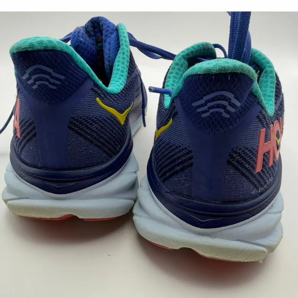 HOKA ONE ONE Clifton 9 Running Shoes Navy Aqua Pink Women's Size 8.5
